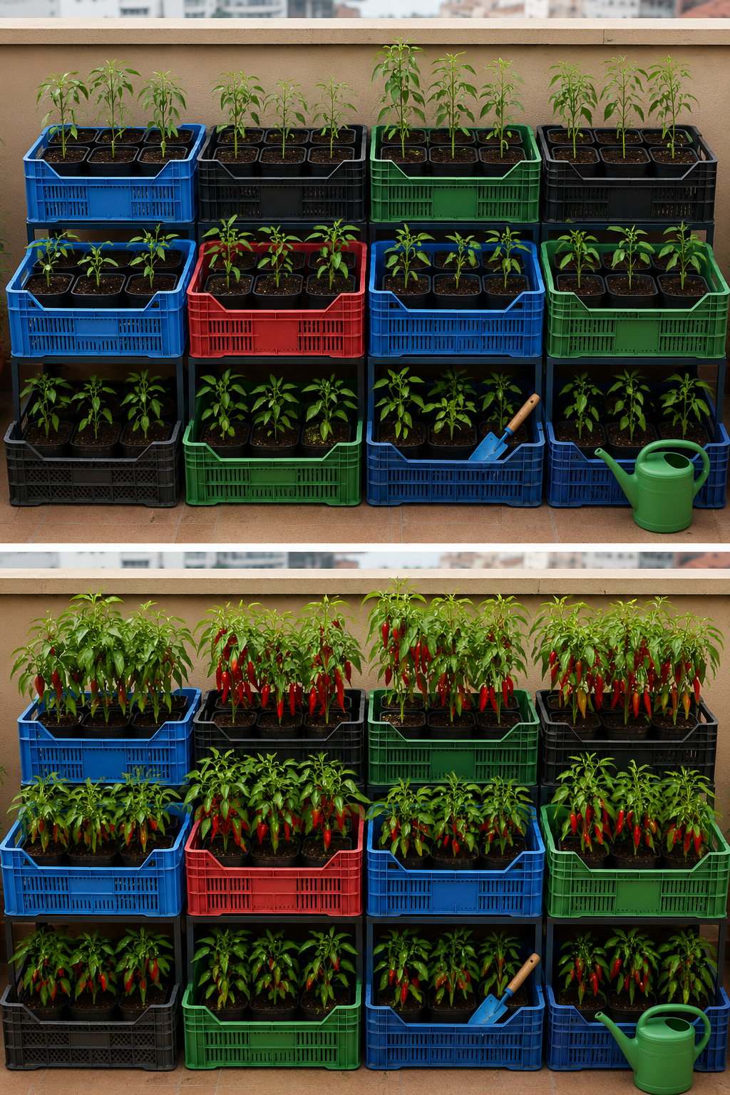 Cómo cultivar plantas de chile muy productivas usando simples cajas de plástico