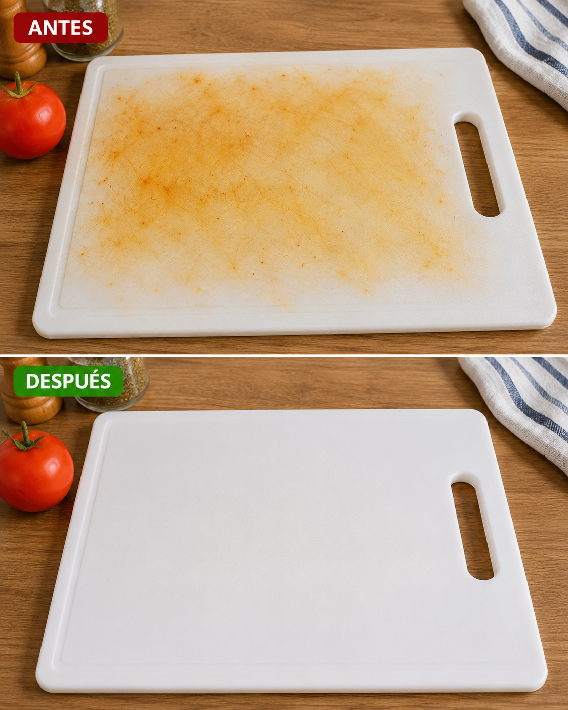 Cómo Quitar las Manchas de una Tabla de Cortar de Plástico y Dejarla Como Nueva