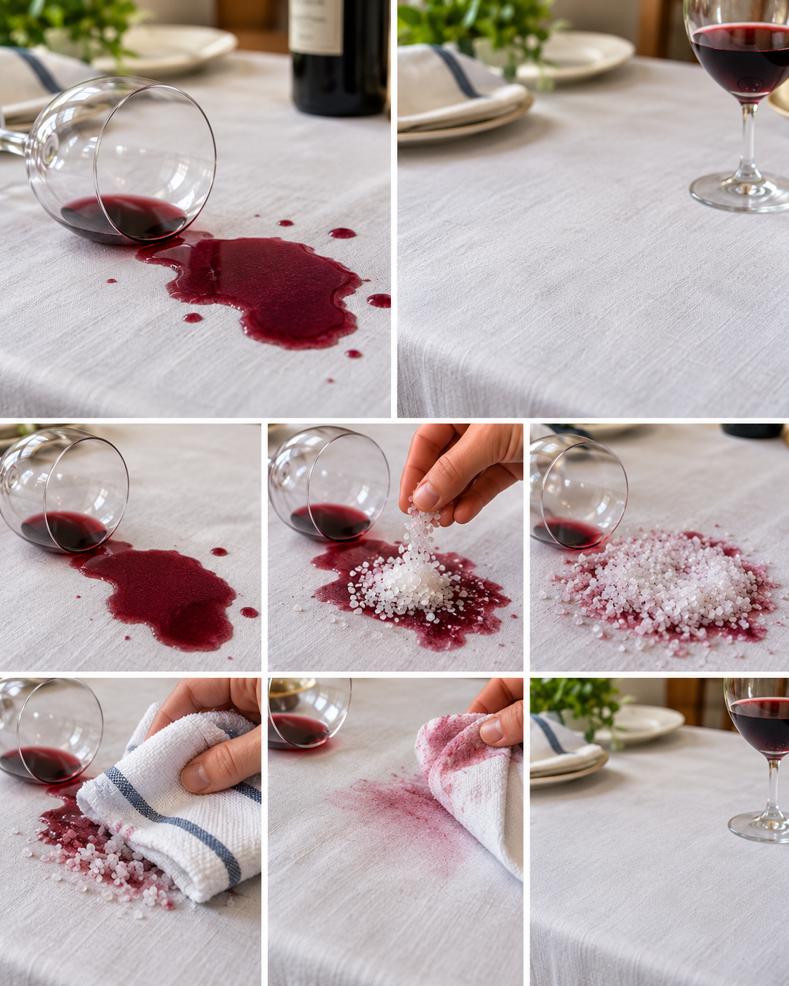 ¿Mancha de vino en la mesa o mantel? Este truco con sal gruesa puede interesarte