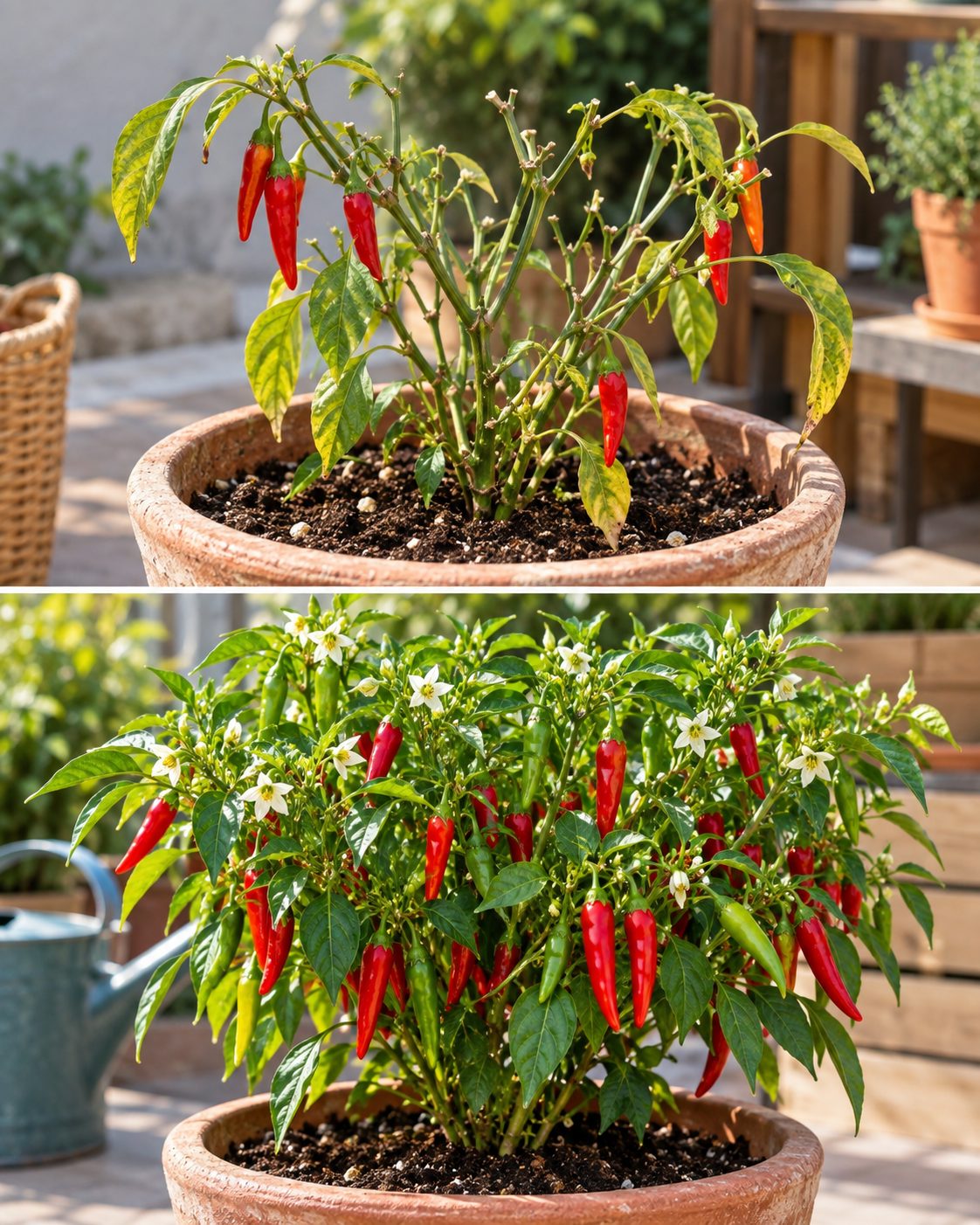 El truco para que una planta de chile siga produciendo después de la primera cosecha